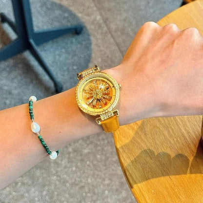 LYNZ Golden Sunflower Rotating Dial Luxury Women Watch