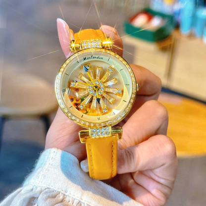 LYNZ Golden Sunflower Rotating Dial Luxury Women Watch